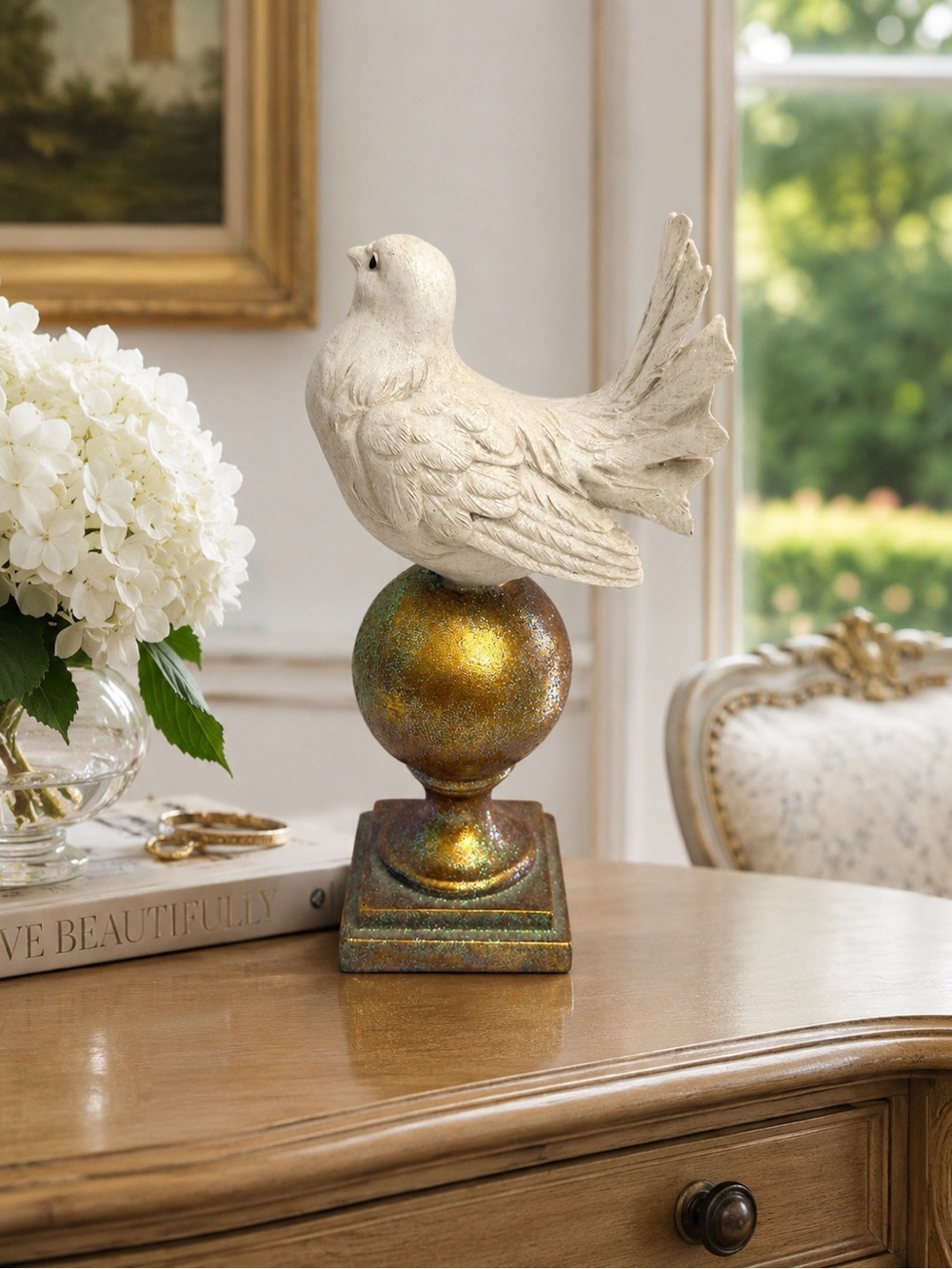 Mark Roberts Cream Bird Sculpture on Iridescent Gold Base